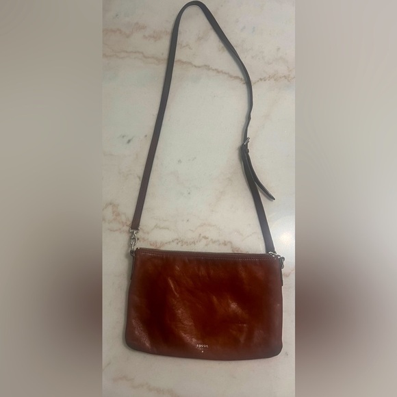 Fossil Soft Tan Leather Toaster Adjustable Strap Crossbody Bag Handbag Purse - Picture 1 of 14